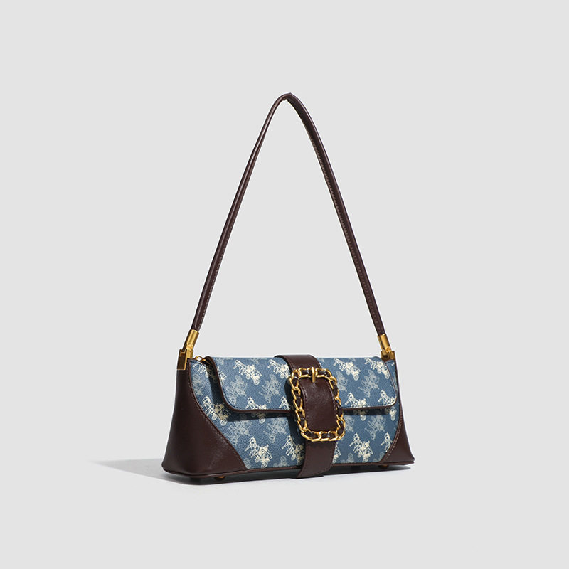 Versatile Double Color Stitching Baguette Bag